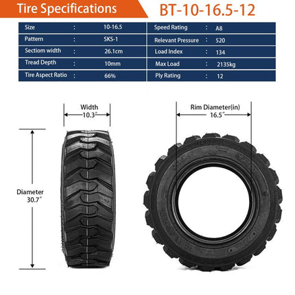 10-16.5 12Ply SKS Skid Steer Tire 10x16.5 for Bobcat Industrial Tire