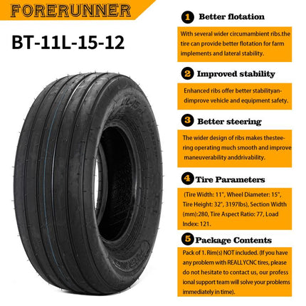 11L-15 Farm Tractor 12 Ply 11Lx15 Rib Implement Tubeless Tire