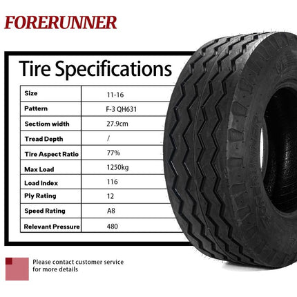 11Lx16 Farm Implement 12 Ply Tire Tubeless Heavy Duty