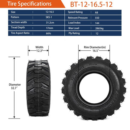 12-16.5 Skid Steer Tire for 12Ply 12x16.5 Heavy Duty Industrial Tire