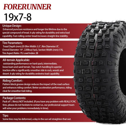 2pcs 19x7-8 6 Ply ATV / UTV All Terrain Tires
