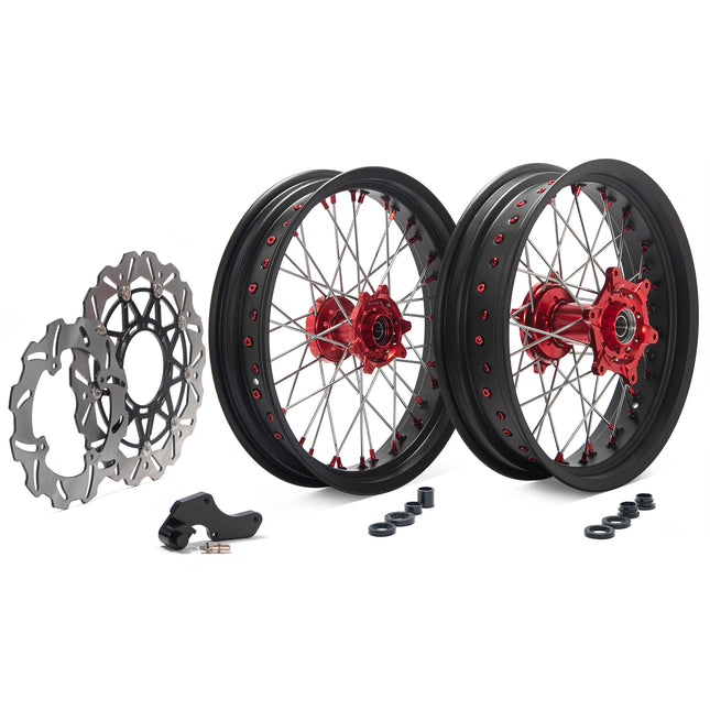 For Honda CR125 CR250 2004-2007 / CRF250R 2004-2013 / CRF450R 2004-2012 17" Front Rear Spoked Wheel Rim Hub Rotor Kit