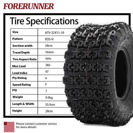 2pcs 22x11-10 ATV Tires 6Ply All Terrain