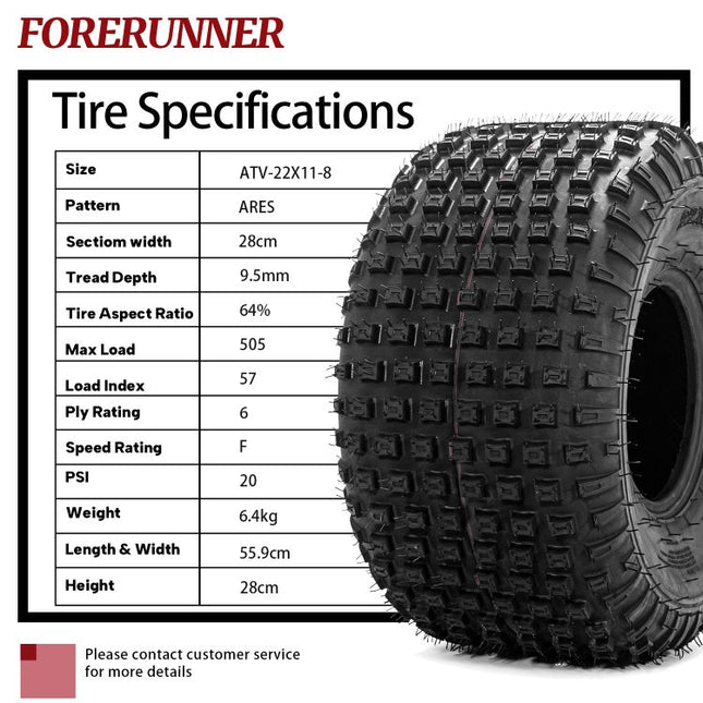 2pcs 22x11-8 6Ply ATV / UTV All Terrain Mud Tires