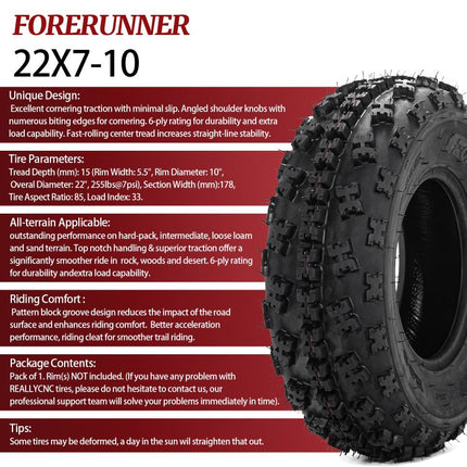 2pcs 22x7-10 6PR ATV / UTV Tires All Terrain Mud Tires