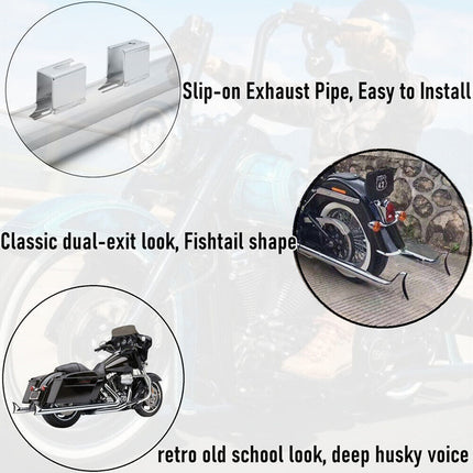 For Harley Davidson Touring Electra Glide / Street Glide / Road Glide / Road King / Tour Glide 1995-2016 Fishtail Slip on Muffler Exhaust Pipes